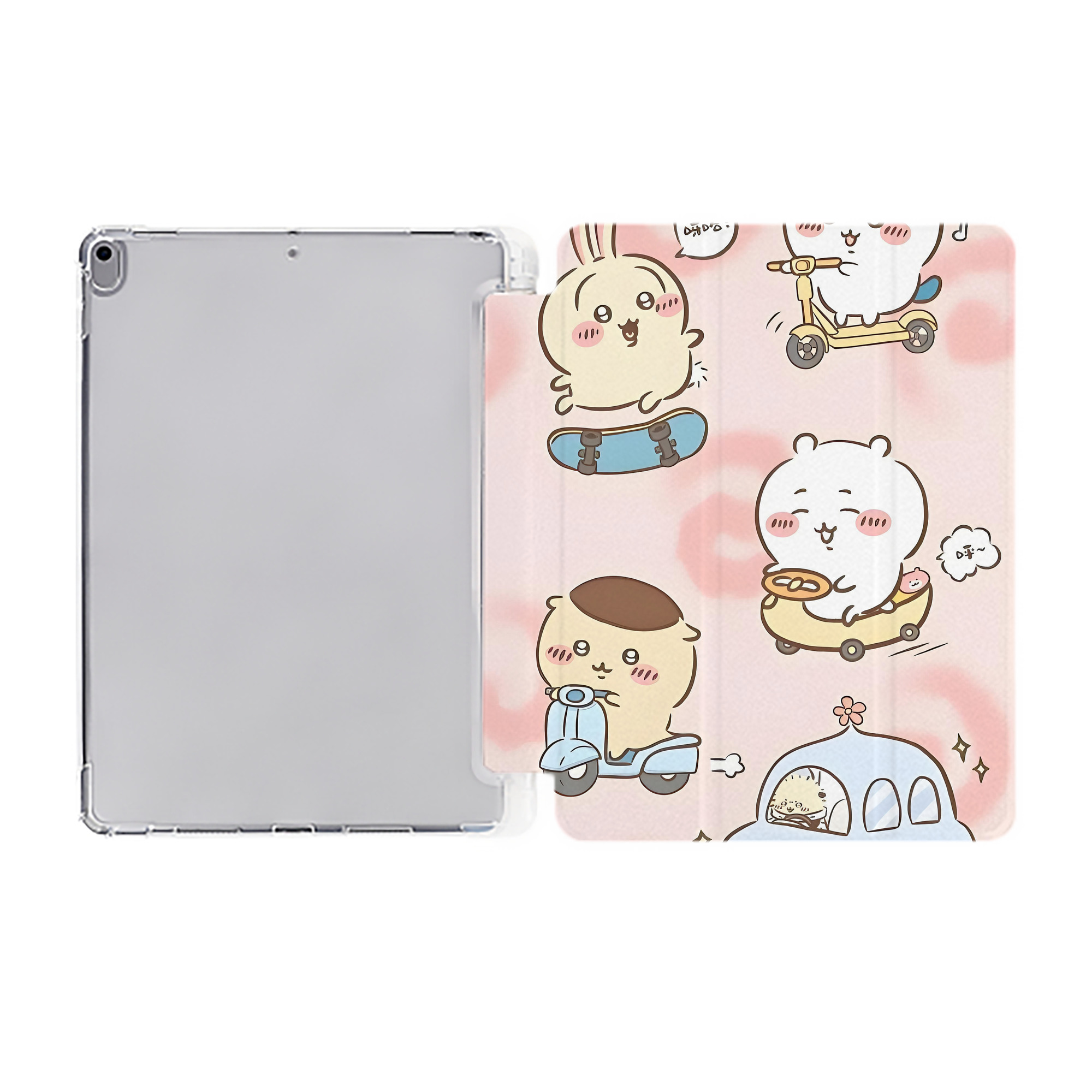 （画像用） ちいかわ Chii-kawa IPad ケース ペン収納付き 三つ折りスタンド PUレザー×シリコン 対応機種9.5/10.5/10.9インチ
